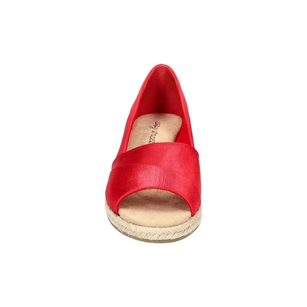 Easy Street Jasper Super Flex Espadrille Red Silky Wedge Sandal NWT Woman 7.5WW